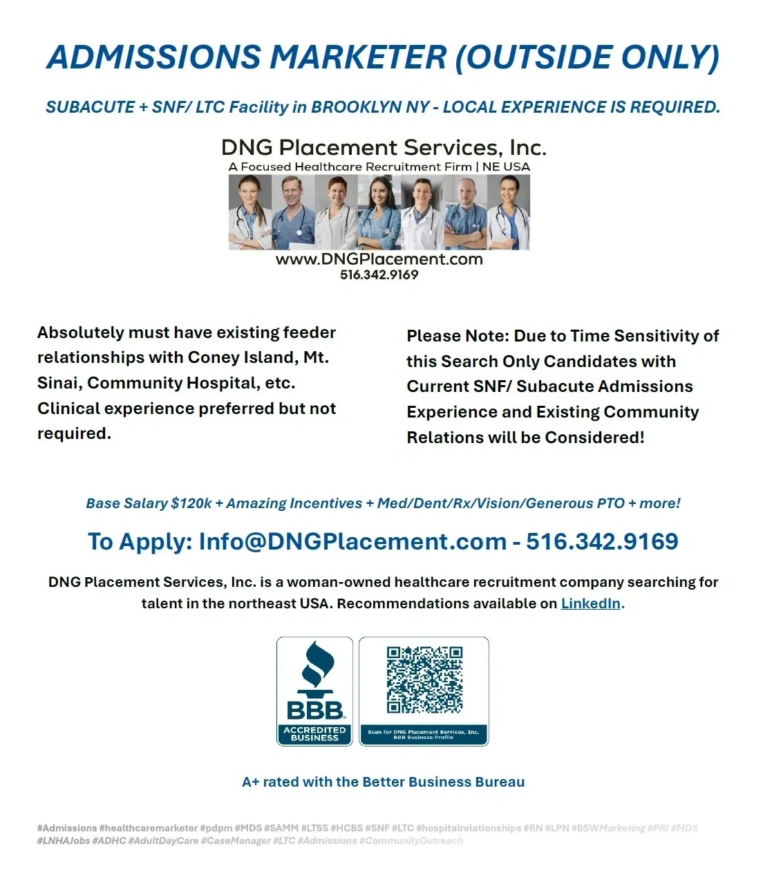 Job advertisement for admissions marketer role.